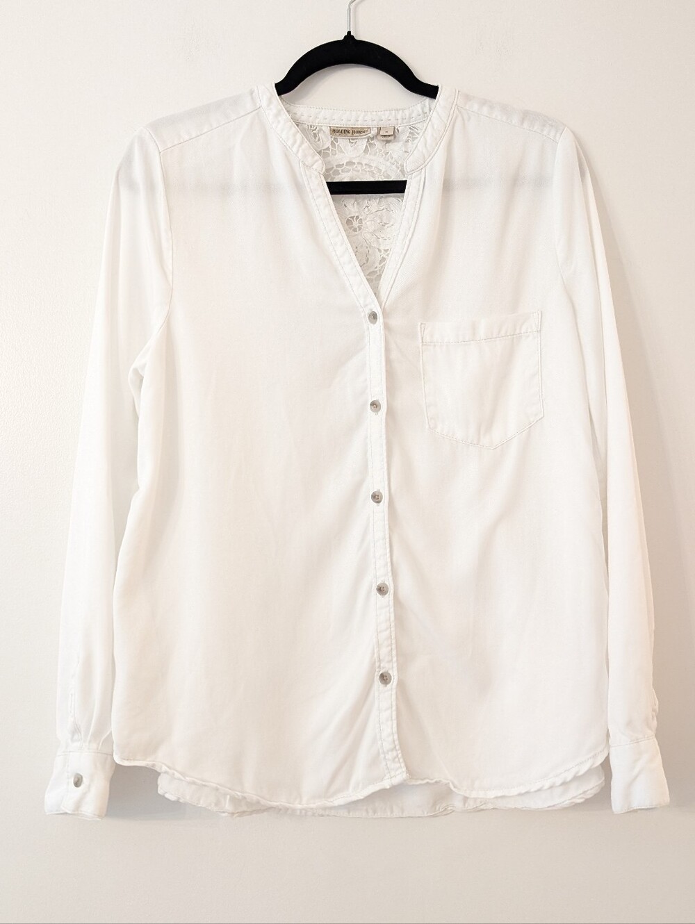 Anthropologie Holding Horses White Lace Cutout V-Neck Tencel Blouse Medium
